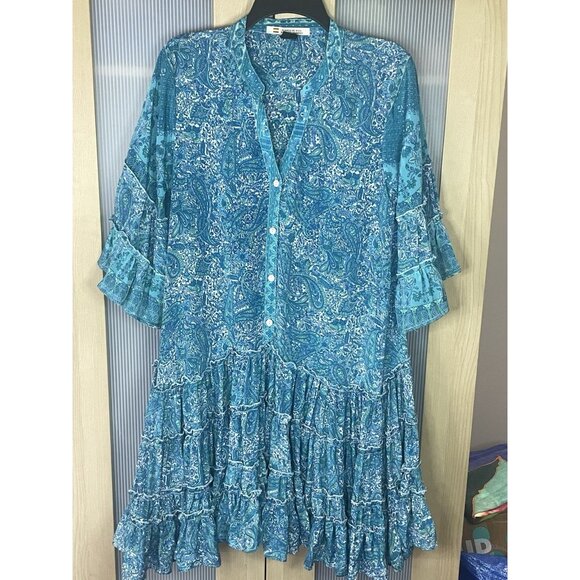 Blanco de Ibiza By Isabel Tavares Silk Mini Dress Ruffled colorful L Party Beach - Picture 2 of 6